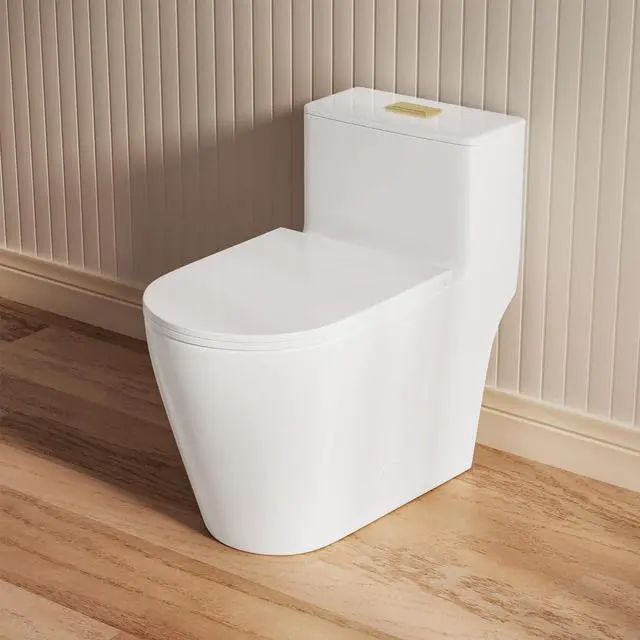 Alt view image 2 of 6 - Elongated One Piece Toilet with 17" ADA Comfort Chair Height Seat Compact Toilet for Bathroom Dual Flush 1.1/1.6GPF, 12'' Rough-in, Dual Flush Toilet Button Golden