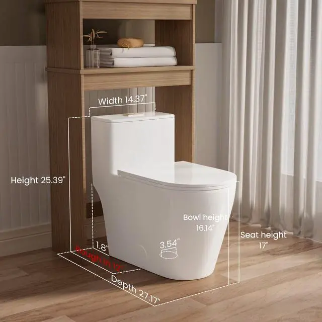 Alt view image 4 of 6 - Elongated One Piece Toilet with 17" ADA Comfort Chair Height Seat Compact Toilet for Bathroom Dual Flush 1.1/1.6GPF, 12'' Rough-in, Dual Flush Toilet Button Golden