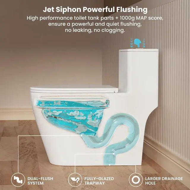 Alt view image 6 of 6 - Elongated One Piece Toilet with 17" ADA Comfort Chair Height Seat Compact Toilet for Bathroom Dual Flush 1.1/1.6GPF, 12'' Rough-in, Dual Flush Toilet Button Golden