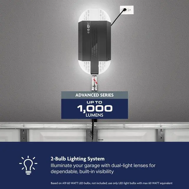 Alt view image 5 of 6 - 3/4 HP Chain Drive Smart Garage Door Opener with Fixed Camera, Battery Backup, 2-Bulb Lighting, and myQ Connectivity