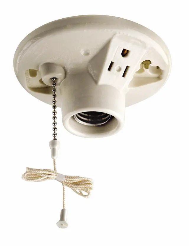 Main image of 9726-C One-Piece Glazed Porcelain Outlet Box Mount, Incandescent Lampholder, Pull Chain, Top Wired, 50-Pack, White