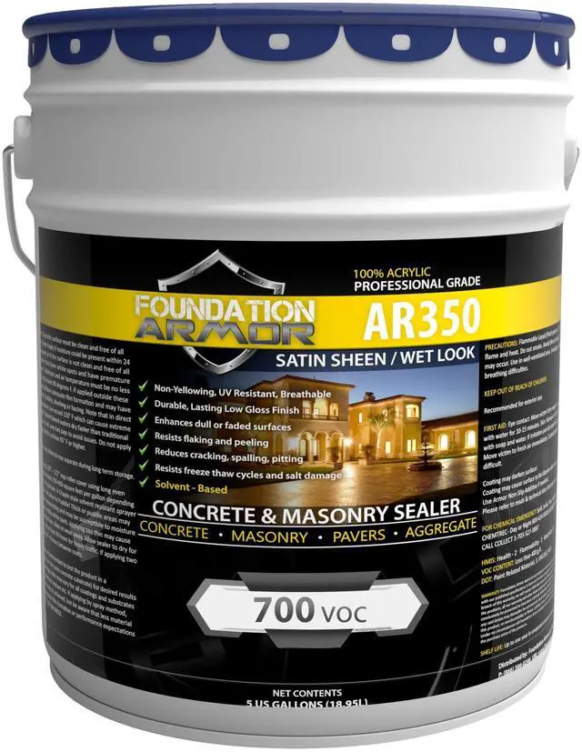 Main image of Armor AR350 Low Gloss Wet Look Concrete Sealer 5 Gallon - Professional Grade Color Enhancing Solvent Based Acrylic Sealer for Exterior Concrete and Pavers - 700 VOC