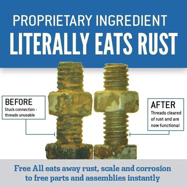 Alt view image 5 of 6 - Free All Deep Penetrating Oil Rust Remover, Loosen Rusty Nuts & Bolts, Screws, Clamps, Pipes, 11 oz. Aerosol, 12 Pack