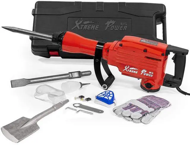 Main image of 2200W Electric Demolition Jack Hammer Concrete Floor Demo Breaker Cement Breaker Floor Drill DIY (Point Bull, Chisel & Shovel Bits) w/Carrying Case