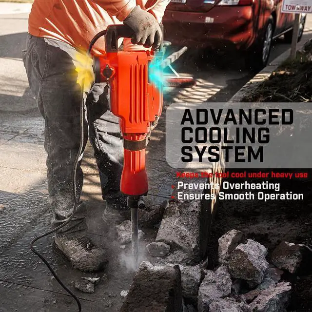 Alt view image 3 of 6 - 2200W Electric Demolition Jack Hammer Concrete Floor Demo Breaker Cement Breaker Floor Drill DIY (Point Bull, Chisel & Shovel Bits) w/Carrying Case