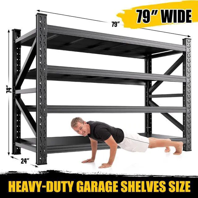 Alt view image 2 of 6 - 79"W Heavy Duty Storage Shelves, 8000LBS Adjustable Garage Shelving Unit, Rust Proof Large Metal Storage Rack, 24"D x 79"W x 74"H Industrial Shelving for Warehouse, Basement, Shop, Supermarket