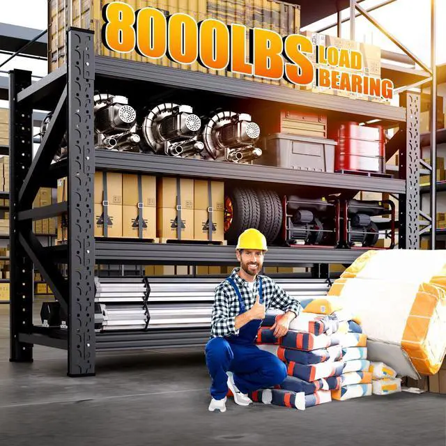 Alt view image 3 of 6 - 79"W Heavy Duty Storage Shelves, 8000LBS Adjustable Garage Shelving Unit, Rust Proof Large Metal Storage Rack, 24"D x 79"W x 74"H Industrial Shelving for Warehouse, Basement, Shop, Supermarket