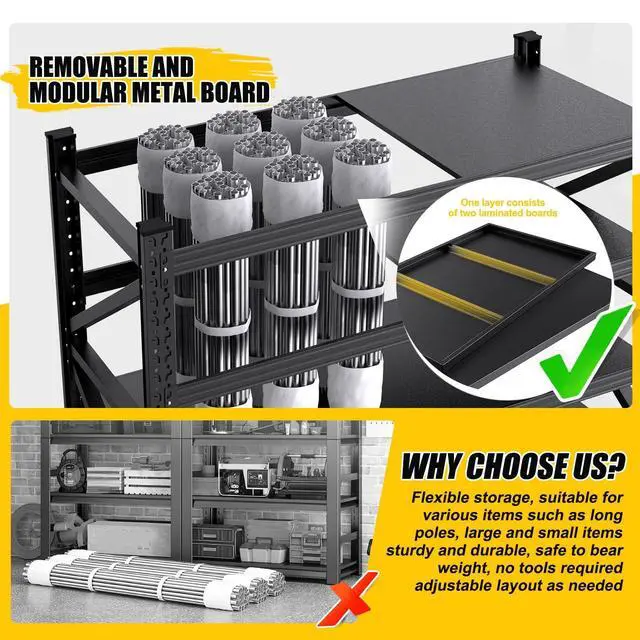 Alt view image 5 of 6 - 79"W Heavy Duty Storage Shelves, 8000LBS Adjustable Garage Shelving Unit, Rust Proof Large Metal Storage Rack, 24"D x 79"W x 74"H Industrial Shelving for Warehouse, Basement, Shop, Supermarket