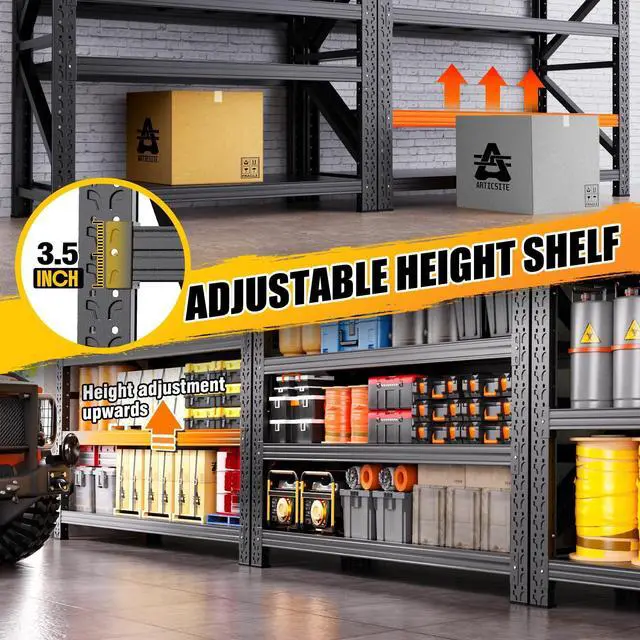 Alt view image 6 of 6 - 79"W Heavy Duty Storage Shelves, 8000LBS Adjustable Garage Shelving Unit, Rust Proof Large Metal Storage Rack, 24"D x 79"W x 74"H Industrial Shelving for Warehouse, Basement, Shop, Supermarket