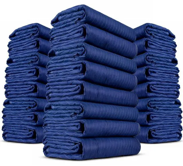 Main image of Moving Blankets Heavy Duty 72"x80" 24-Pack (43 lbs/doz), Packing Blankets for Moving Furniture, Shipping, and Storage, Lightweight Quilted Furniture Pads, Tough Blue Polyester