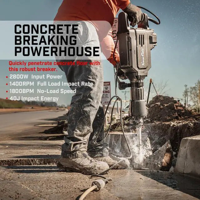 Alt view image 2 of 6 - 2800W Demolition Jack Hammer Point Chisel Bits Demo Jack Hammer Cement Concrete Floor Breaker Block Punch Drill 55J Case