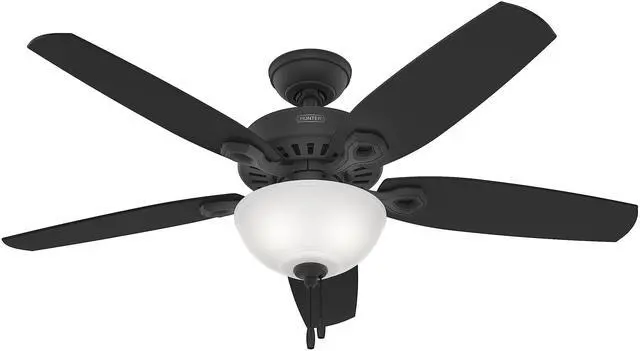 Main image of 52 inch Indoor Ceiling Fan with LED Light - Black Ceiling Fan with Pull Chain, For Bedroom or Living Room, Standard Mount, No Remote, 5 Blades, Includes Bulbs- Builder Deluxe 52386, Matte Black