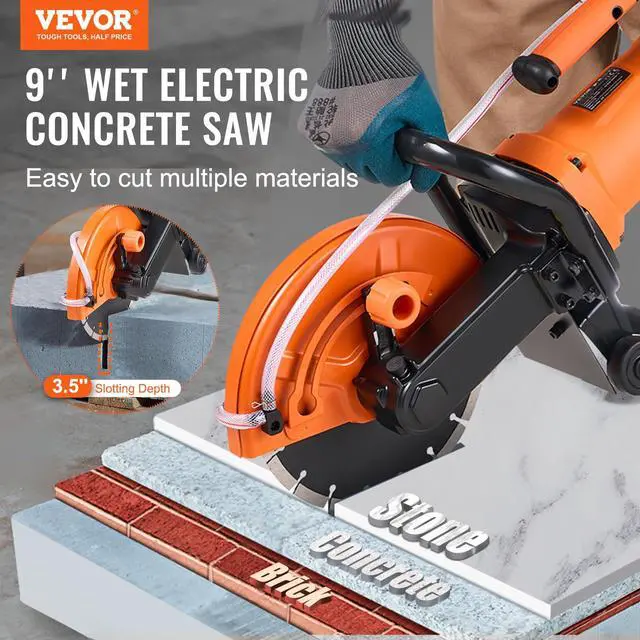 Alt view image 2 of 6 - Electric Concrete Cutter, 9 in Circular Saw with 3.5 in Cutting Depth, Wet/Dry Disk Cutter Includes Water Line, Pump and Blade, for Stone, Brick, Porcelain, Concrete, 1800W Motor