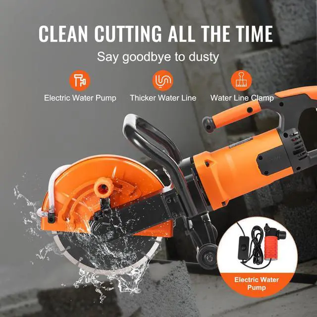 Alt view image 3 of 6 - Electric Concrete Cutter, 9 in Circular Saw with 3.5 in Cutting Depth, Wet/Dry Disk Cutter Includes Water Line, Pump and Blade, for Stone, Brick, Porcelain, Concrete, 1800W Motor