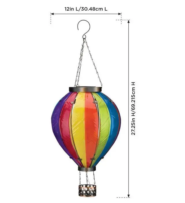 Alt view image 3 of 6 - Hot Air Balloon Solar Lantern Hanging Solar-Powered LED Lights, Waterproof Portable Decorative Outdoor Lamp Made of Metal & Glass for Garden, Patios & Pathway Rainbow(X-Large)