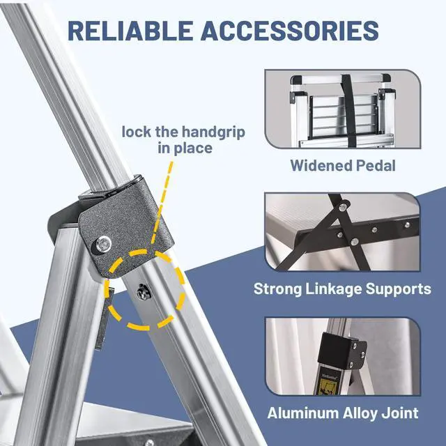 Alt view image 5 of 6 - 4 Step Ladder, Retractable Handgrip Folding Step Stool with Anti-Slip Wide Pedal, Aluminum Stool Ladders 4 Steps, 330lbs Safety Household Ladder