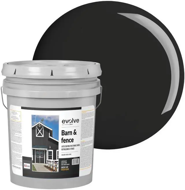 Main image of Barn & Fence Paint, Flat (Black), 5 Gallon Durable Scratch-Resistant Wood Coating for Outbuildings & Fences, Fast-Dry Water-Based Formula