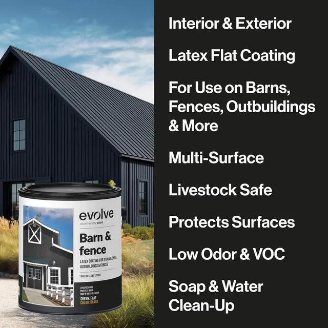 Alt view image 2 of 6 - Barn & Fence Paint, Flat (Black), 5 Gallon Durable Scratch-Resistant Wood Coating for Outbuildings & Fences, Fast-Dry Water-Based Formula