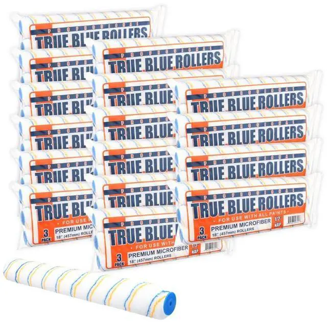 Main image of True Blue 18" Professional Paint Roller Covers, 18 Inch, Best for All Types of Painting Surfaces, Refill Bulk Pack (48, 1/2" Nap)