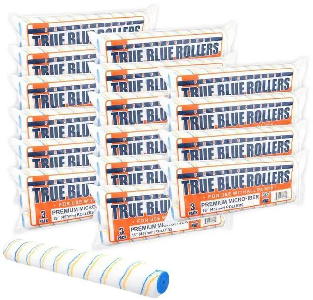 Main image of True Blue 18" Professional Paint Roller Covers, 18 Inch, Best for All Types of Painting Surfaces, Refill Bulk Pack (48, 3/8" Nap)