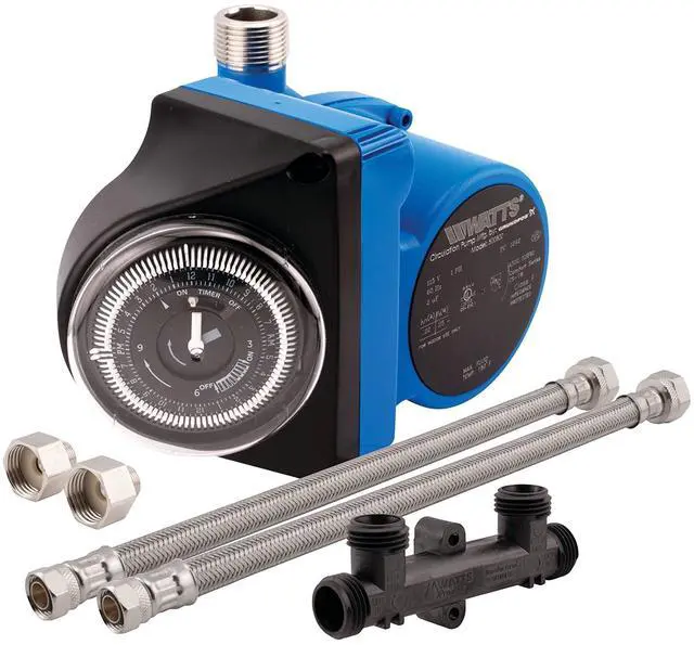 Main image of Watts Hot Water Recirculation System with Programmable Timer for Tank Water Heaters, Instant Hot Water, 120V Pump, 10 ft Cord, 2 Adapters, Sensor Valve, Mounting Screws, 2 Supply Lines (0955800)
