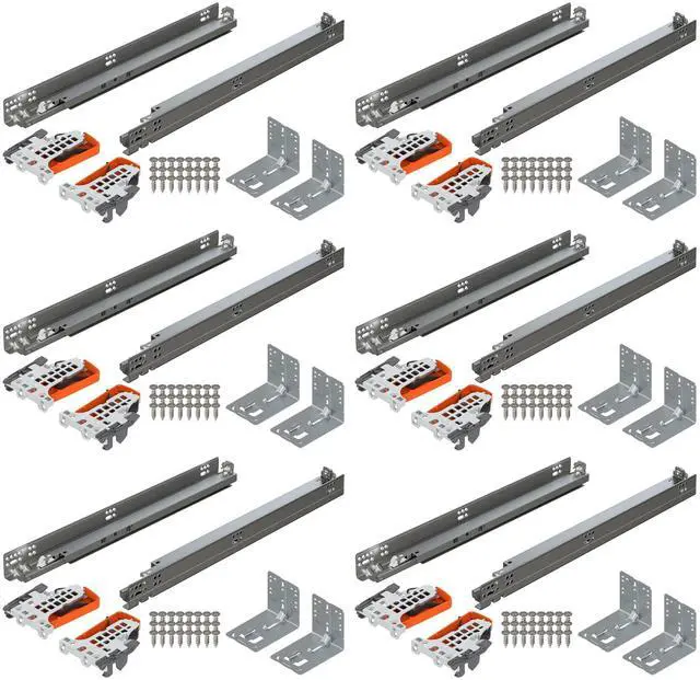 Main image of TANDEM plus OTION Concealed Undermount Drawer Slides (Runners) Kit, 21-Inch, Full Extension, Soft-Close, Steel, 100 lb. Load Capacity for Wood Drawers (6 Kits)