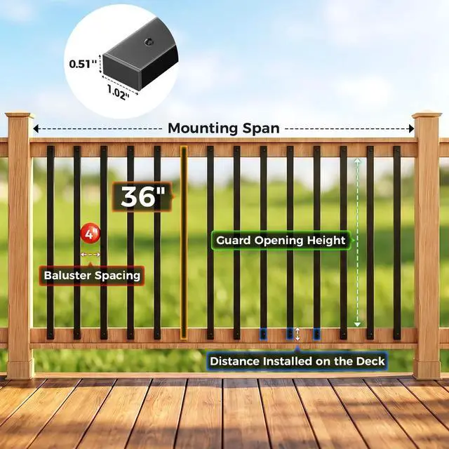 Alt view image 2 of 6 - 110 Pcs 36'' Square Deck Balusters, Straight Rectangular Porch Railing Kit with Level, Pre-Installed End Cap & Screws, Anti-Rust Spindles for Balcony, Poolside, Staircase Indoor Outdoor, Black
