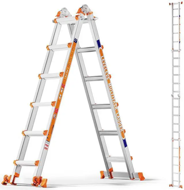 Main image of 20FT Extension Ladder,A Frame 6 Step Ladder with Stabilizer Bar & Wheels,330 lbs Security Load Multi Position Ladder for Stairs Home Indoor Outdoor Roof