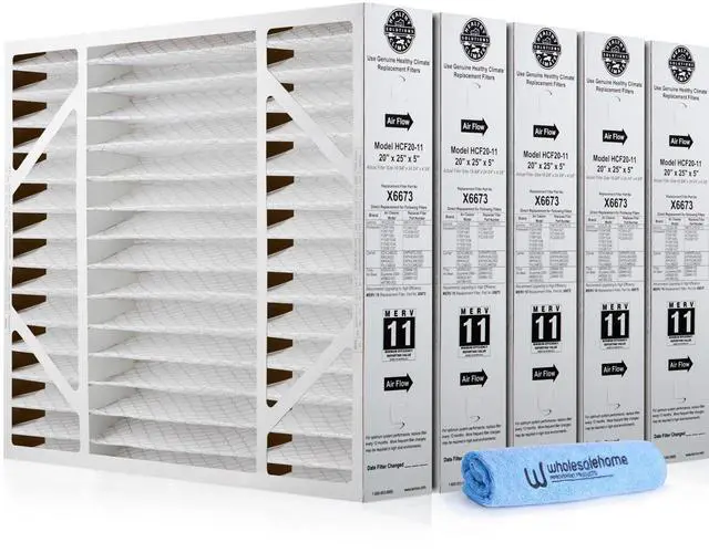 Main image of Lennox X6673 20x25x5 Air Filter MERV 11 HVAC AC Furnace Filters, Lennox Filter for Home with Cleaning Cloth, 5-Pack (Actual Size: 19.75 x 24.75 x 4.38 Inches)