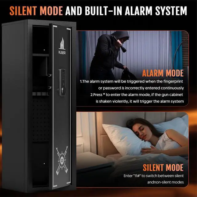 Alt view image 5 of 6 - Biometric Gun Safe Rifle,Gun Safes for Rifles and Pistols Holds 14-15 Firearms with Adjustable Racks & Pistol Storage,Fingerprint Keypad Lock Gun Cabinet for Home & Hunting for Enthusiasts