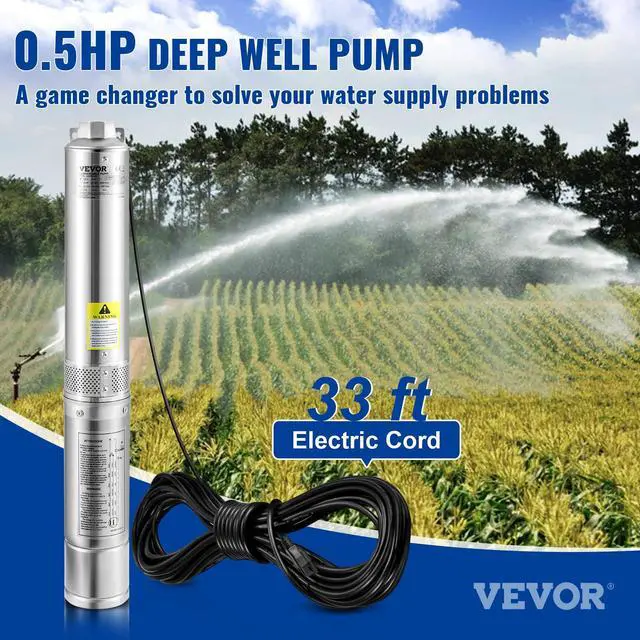 Alt view image 2 of 6 - Deep Well Submersible Pump, 0.5HP/370W 115V/60Hz, 28GPM Flow 167 ft Head, with 33ft Electric Cord, 4 inch Stainless Steel Water Pumps for Industrial, Irrigation & Home Use, IP68 Waterproof Grade