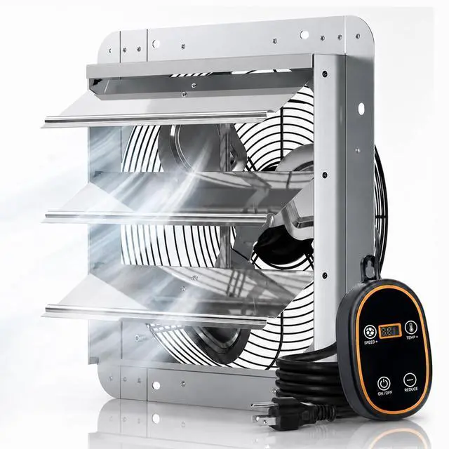 Main image of 18 Inch Smart Exhaust Fan with Thermostat, 8-Speed Controller, 2688 CFM (Up to 3800 Sq.Ft), 60W EC Motor Wall Mount Shutter Fan for Barn/Garage/Greenhouse, Plug & Play Vent Fan, FCC