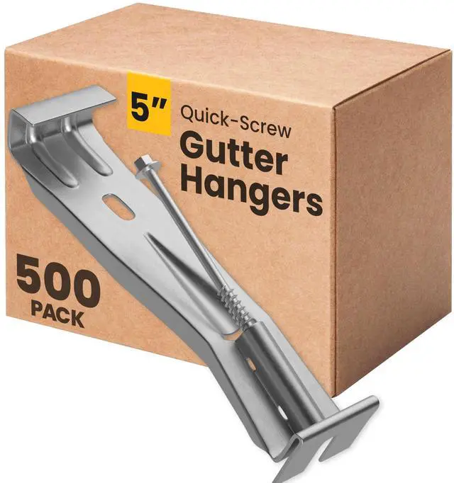 Main image of Quick-Screw 5" Gutter Hangers - Heavy Duty Hidden Gutter Brackets with Pre-Assembled Inserted Gutter Screws - Rain Gutter Parts and Accessories to Fix or Repair Sagging Rain Gutters (500 Count)