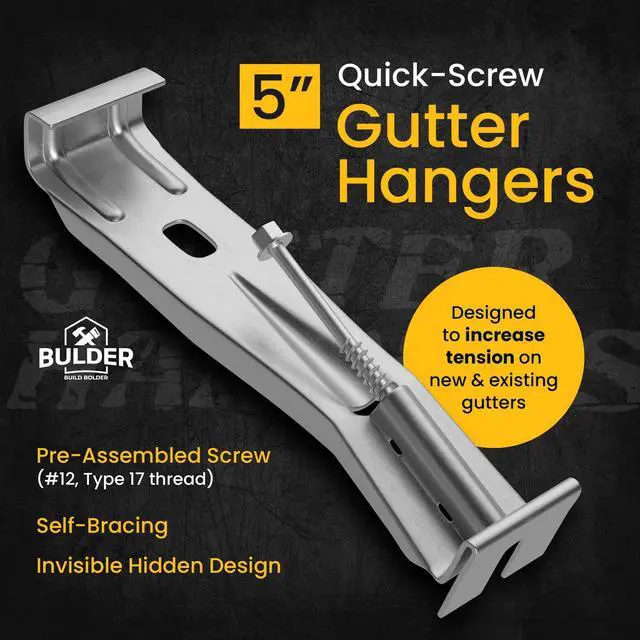 Alt view image 2 of 5 - Quick-Screw 5" Gutter Hangers - Heavy Duty Hidden Gutter Brackets with Pre-Assembled Inserted Gutter Screws - Rain Gutter Parts and Accessories to Fix or Repair Sagging Rain Gutters (500 Count)