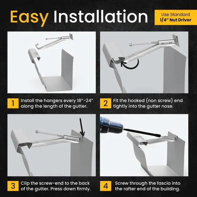 Alt view image 4 of 5 - Quick-Screw 5" Gutter Hangers - Heavy Duty Hidden Gutter Brackets with Pre-Assembled Inserted Gutter Screws - Rain Gutter Parts and Accessories to Fix or Repair Sagging Rain Gutters (500 Count)