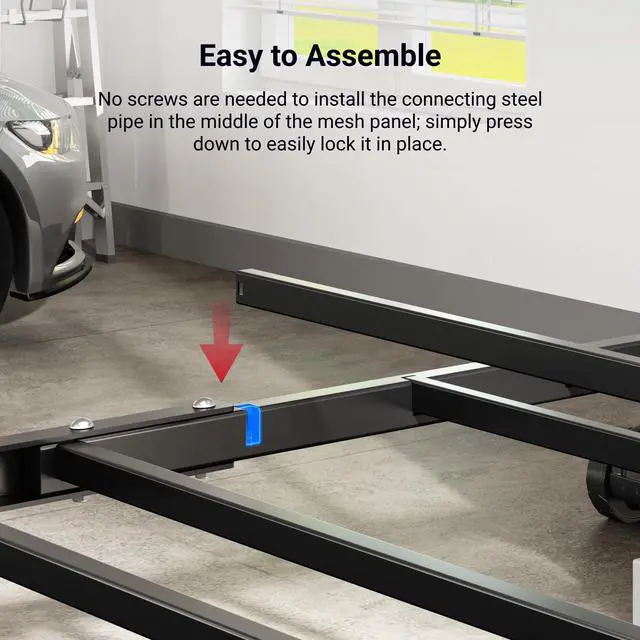 Alt view image 4 of 6 - 4x8 Overhead Garage Storage Rack with 6 Hooks, Adjustable Storage Organization System, Heavy-Duty Metal Ceiling Racks, 22.6" -39.4" Ceiling Dropdown, 2 Pack, Black, Lite Series