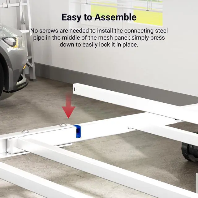 Alt view image 4 of 6 - 4x8 Overhead Garage Storage Rack with 6 Hooks, Adjustable Storage Organization System, Heavy-Duty Metal Ceiling Racks, 22.6" -39.4" Ceiling Dropdown, 2 Pack, White, Lite Series