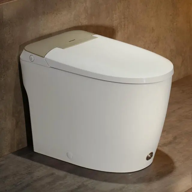 Main image of Elongated One Piece Toilet for Bathroom Modern Toilet 1.0GPF Button & Foot Kick Flush, Air Pressure Assisted Flush, 17.2" ADA Comfort Height Seat, Brushed Gold