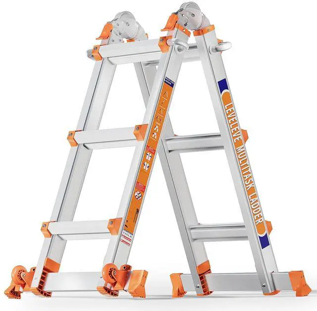Main image of 11FT Multi Position Ladder,A Frame 3 Step Ladder with Stabilizer Bar & Wheels,330 lbs Security Load Extension Ladder for Stairs Home Indoor Outdoor Roof