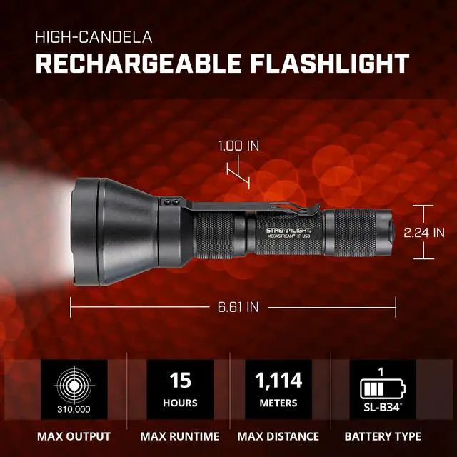 Alt view image 4 of 5 - 66211 MegaStream HP USB 1350-Lumen 310000-Candela Rechargeable EDC Flashlight Includes Rechargeable Battery, USB-C Cable, and Holster, Black