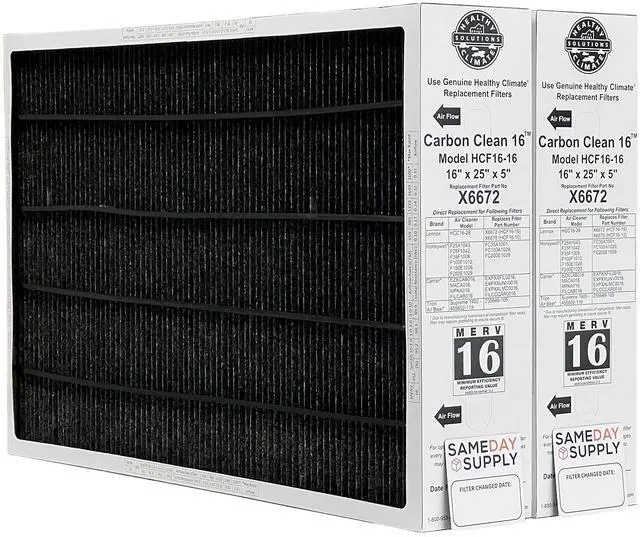 Main image of Healthy Climate X6672 16x25x5 Healthy Climate Carbon-Clean MERV 16 Filter Bundle with Same Day Supply Filter Change Reminder Magnet (2-Pack) 2 Count (Pack of 1)