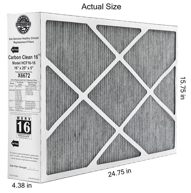 Alt view image 2 of 6 - Healthy Climate X6672 16x25x5 Healthy Climate Carbon-Clean MERV 16 Filter Bundle with Same Day Supply Filter Change Reminder Magnet (2-Pack) 2 Count (Pack of 1)