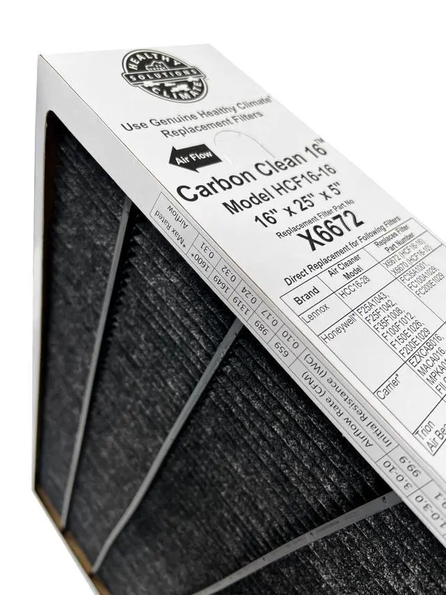 Alt view image 4 of 6 - Healthy Climate X6672 16x25x5 Healthy Climate Carbon-Clean MERV 16 Filter Bundle with Same Day Supply Filter Change Reminder Magnet (2-Pack) 2 Count (Pack of 1)
