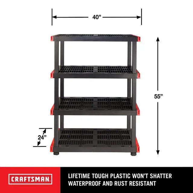 Alt view image 3 of 6 - Craftsman 4-Tier Highly Durable Storage Rack, 4 Shleves That Support up to 200lbs/shelf, Organization and Storage, Weather-Resistant Design, Easy Assembly, American Made (55H x 40W x 24D)