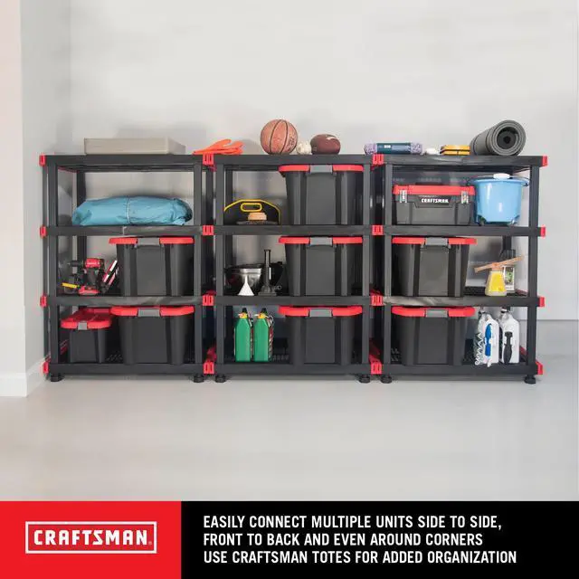 Alt view image 5 of 6 - Craftsman 4-Tier Highly Durable Storage Rack, 4 Shleves That Support up to 200lbs/shelf, Organization and Storage, Weather-Resistant Design, Easy Assembly, American Made (55H x 40W x 24D)