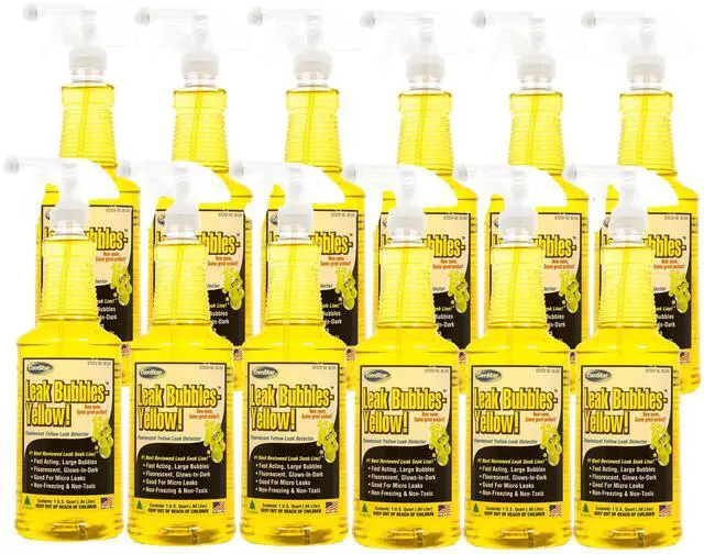 Main image of Leak Bubbles Yellow HVAC & Gas Detector, 1 Quart Spray, Fastest-Acting Leak Detector in Today's Market - Safe, Non-Corrosive, Long-Lasting Bubbles, Detects Micro Leaks (Pack of 12)