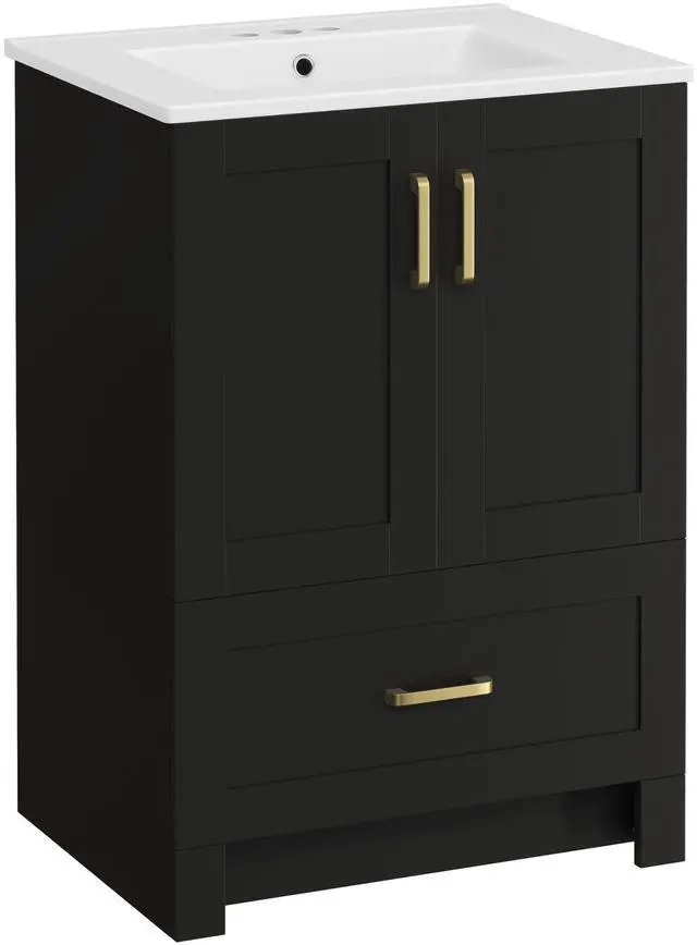 Main image of 24.5" Bathroom Vanity with Sink, Bathroom Storage Cabinet with 2 Doors & Drawer, Freestanding Bathroom Sink Cabinet, Spacious Storage, Black