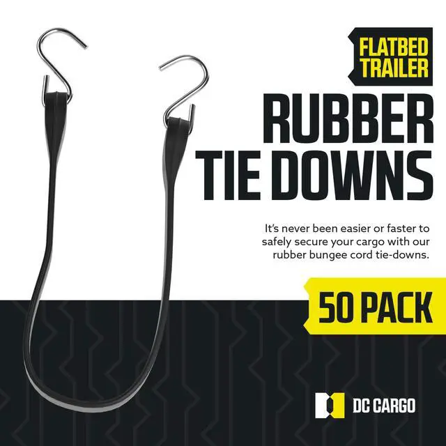 Alt view image 2 of 6 - DC Cargo (Pack of 50) Tarp Straps for Flatbed Trailers, 41" Long Natural Rubber Bungee Cord Tie-Downs Ideal for Securing Tarps, Canvases, Cargo in Cold Climates | Tie-Downs w/Metal S-Hooks