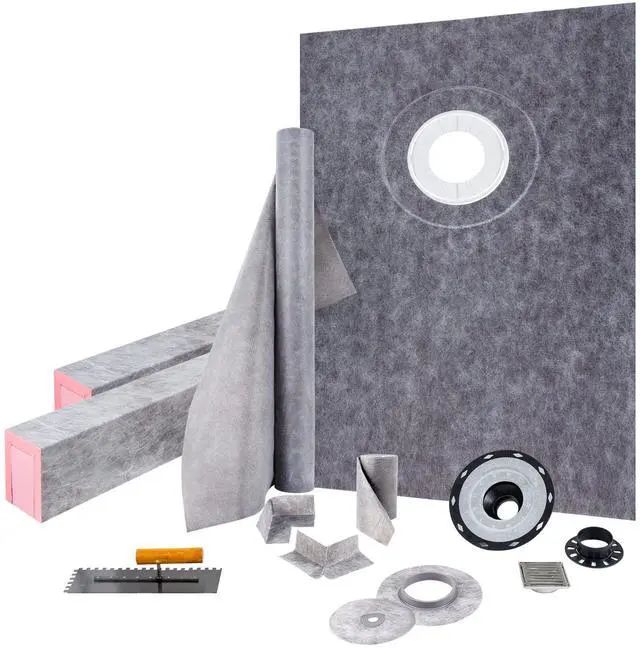 Main image of Shower Curb Kit, 38"x60" Watertight Shower Curb Overlay with 4" ABS Offset Bonding Flange, 4" Stainless Steel Grate, 2 Cuttable Shower Curb and Trowel, Shower Pan Slope Sticks Fit for Bathroom