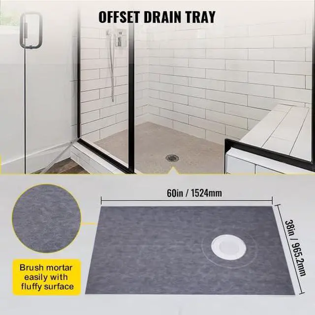 Alt view image 2 of 6 - Shower Curb Kit, 38"x60" Watertight Shower Curb Overlay with 4" ABS Offset Bonding Flange, 4" Stainless Steel Grate, 2 Cuttable Shower Curb and Trowel, Shower Pan Slope Sticks Fit for Bathroom